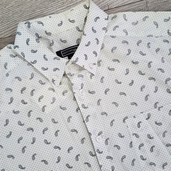 Other - Bedford Park Shirt Men M Black White Button‎ Down Short Sleeve Cotton Luxury NWT